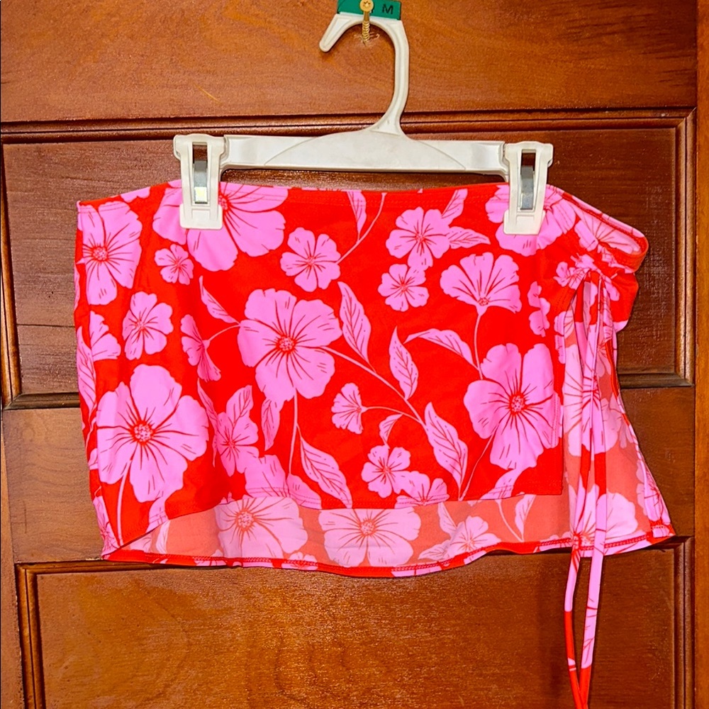 NWT Wild Fable Floral Orange/Red and Pink Bathing Suit Skirt With Cinch Tie